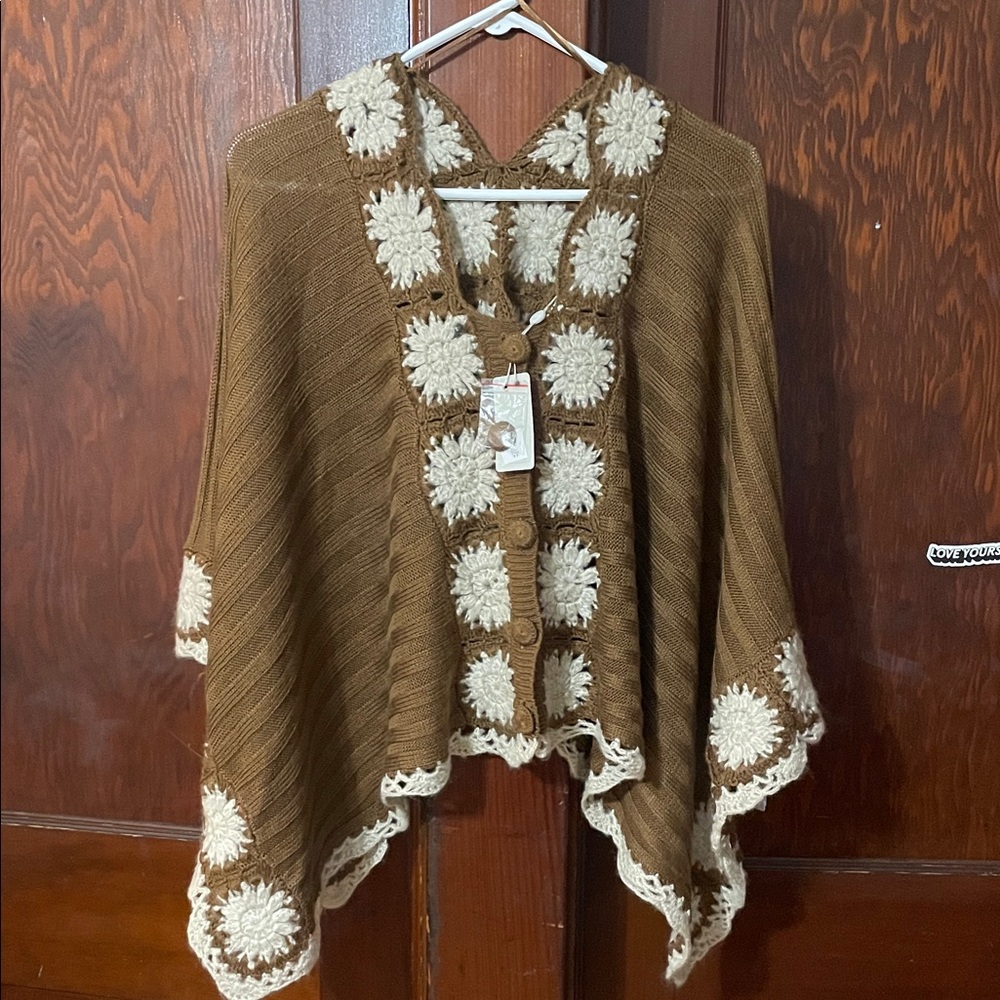 Urban Behavior Brown and Cream Poncho Sweater